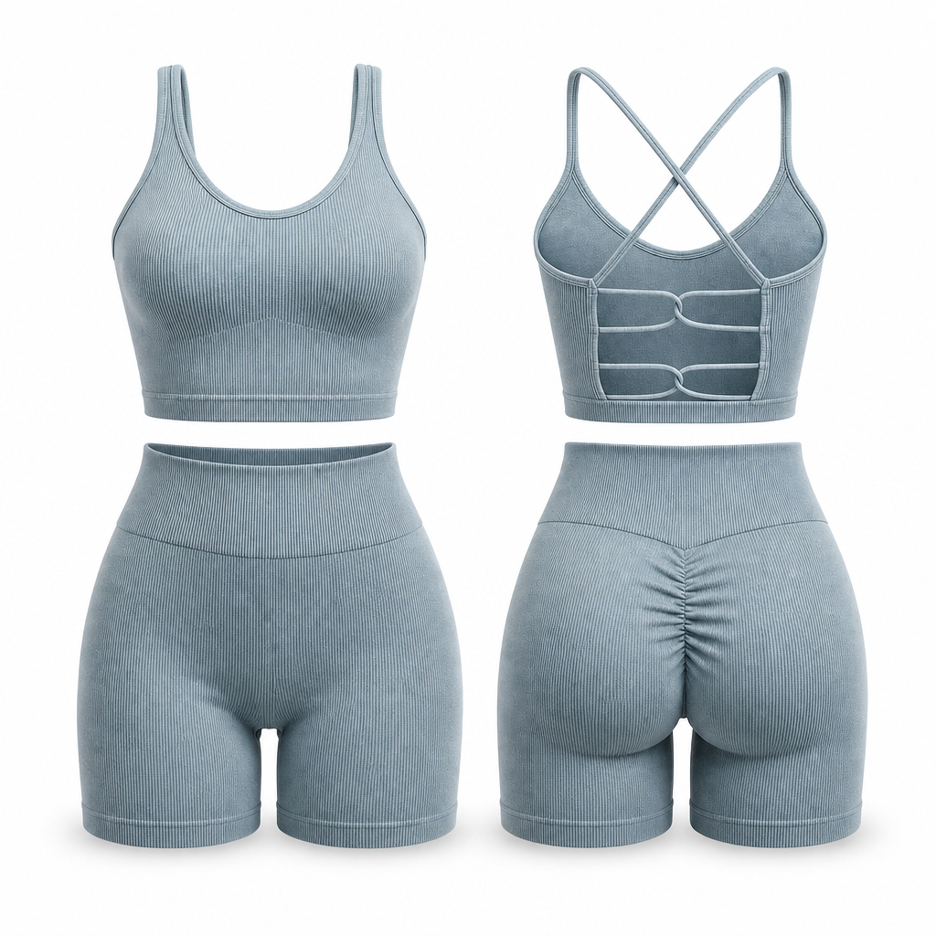 Conjunto deportivo importado - Top y short gris verdoso