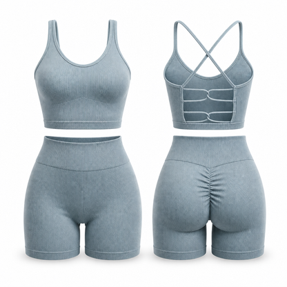Conjunto deportivo importado - Top y short gris verdoso