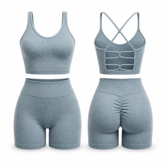Conjunto deportivo importado - Top y short gris verdoso