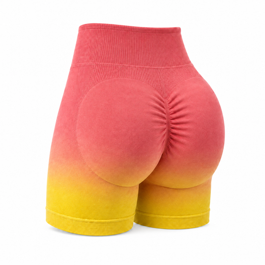 Short deportivo importado - Talla M color Degradado coral/amarillo